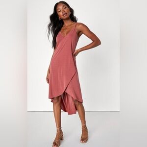 Pink Asymmetrical Wrap Sundress with V-Neck